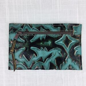 Turquoise Tooled Leather Wallet Large Pocket Credit Cards Clutch NEW‎ WITH TAGS